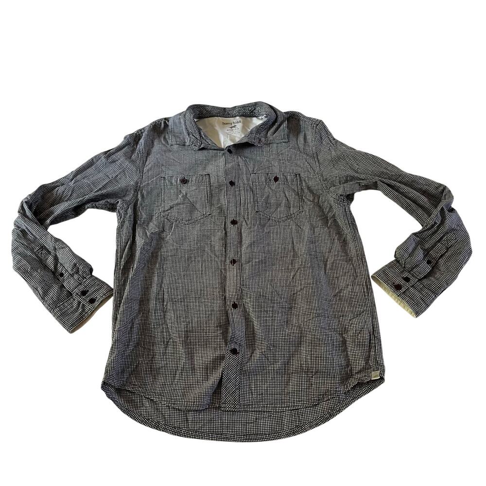 Horny Toad Black White Micro Plaid Long Sleeve Casual Organic Cotton Button Up M